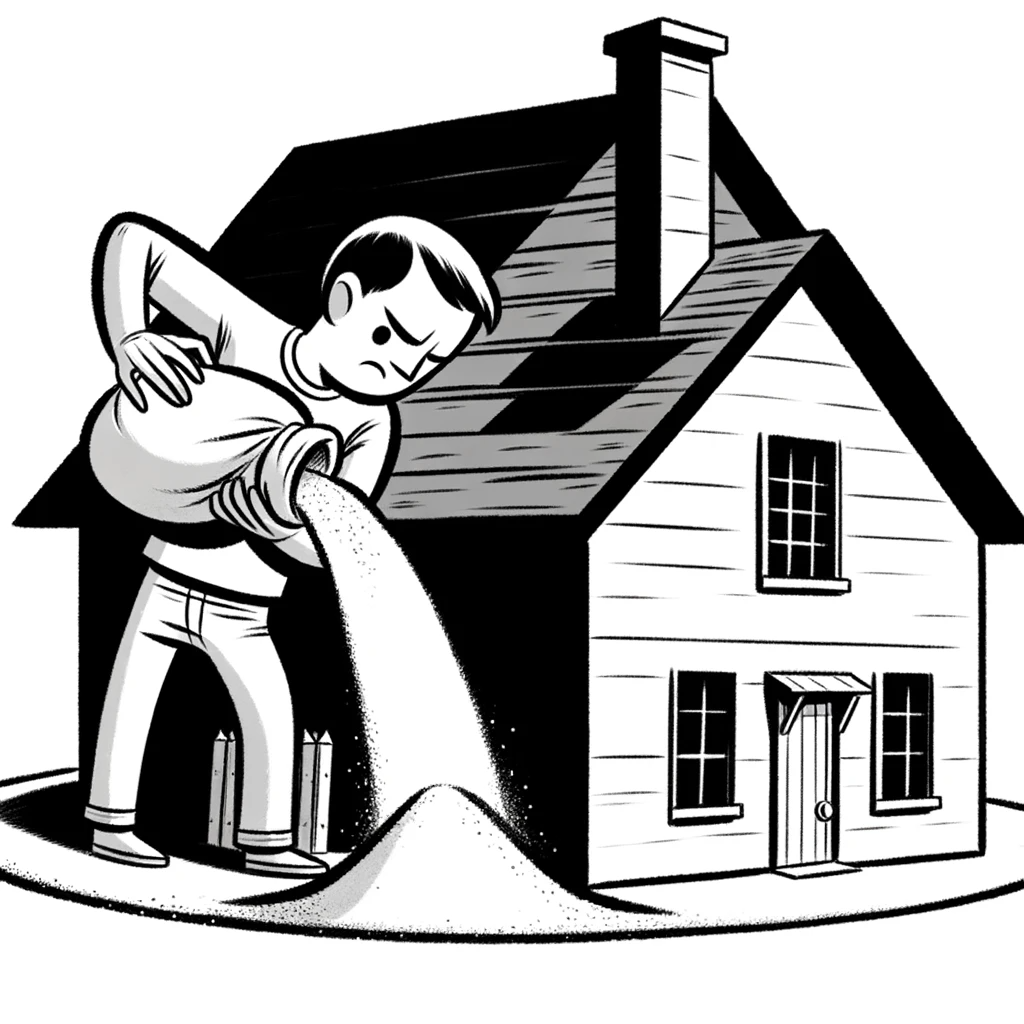 Image représentant un homme versant du sel autour de sa maison pour faire fuir les lions. Image représentant un homme versant du sel autour de sa maison pour faire fuir les lions.